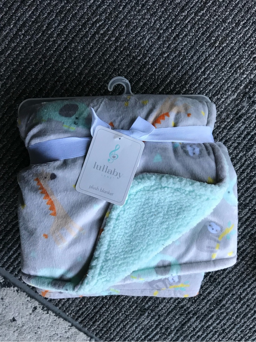 Lullaby Plush Kids Blanket - Gray with Mint Sherpa
